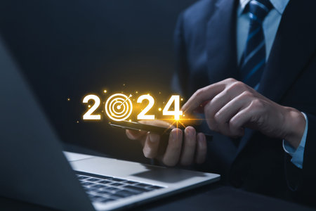 businessman show Implementation of the 2024 goal plan, business planning ideas, and strategies....