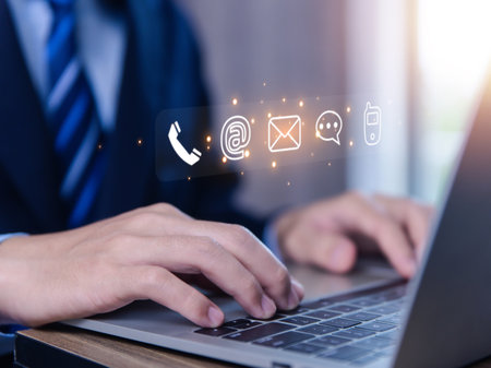 phone icon email address live chat contact us concept for customer service center connection Communications on the internet through the websiteの写真素材