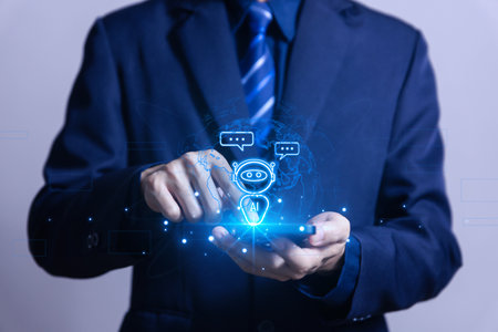 Intelligent digital chatbot chat assistant robots of customers access information online internet network. ai artificial intelligence technology chat conceptの写真素材