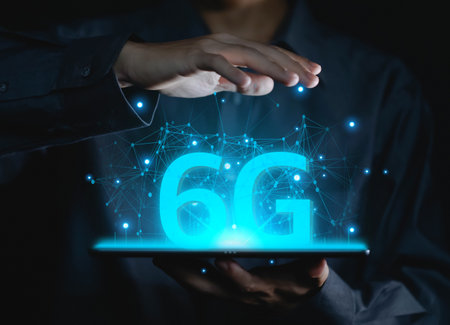 hand show icon 6g abstract, business network internet digital, computer global line connections. concept telecommunication technology, speed of Internet big data intelligence link of the website worldの写真素材