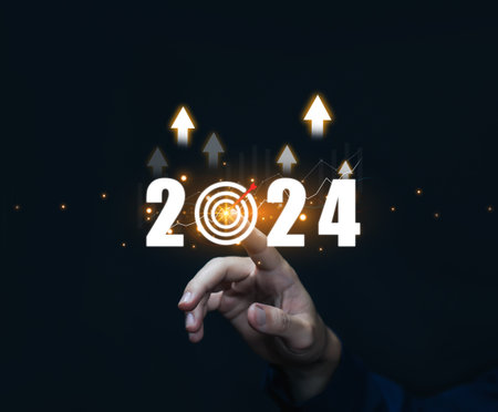 action business plan targets the new year 2024 growth. concept of budget, finance goal to success, Making a profit in the investment market in growth industry technology, the economic analysis 2024の写真素材