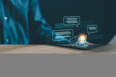 ai chat digital technology, business communication, and development of smart robot conversation, bot artificial intelligence open for  customer, concept command prompt chatbot generates informationの写真素材