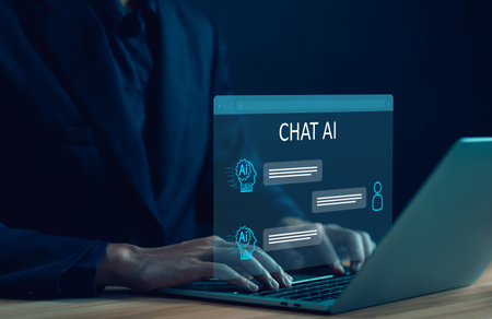 concept chatbot generates information. bot artificial intelligence open for customers. ai chat digital technology, business communication, and development of smart robot conversationの写真素材