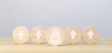 rocket start flying up arrow increase and network line connection, the Startup concept plan development business project digital technology idea of leadership, strategy launch Startup growthの写真素材