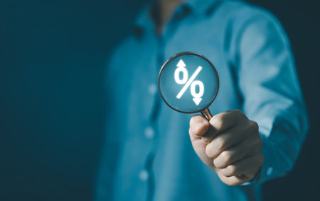 percent icon. concept of interest bank, debt, tax, and loan percentage. inflation increases economic, and business profit growth or low-down. interest rate rises high or decreases.の写真素材