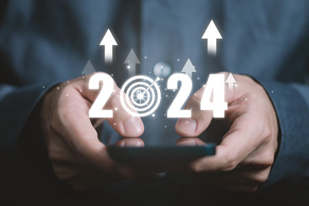 the economic analysis 2024. action business plan targets the new year 2024 growth. concept of budget, finance goal to success, Making a profit in the investment market in growth industry technologyの写真素材