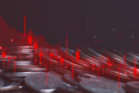 crisis economic global to red graph chart. war to Impact Business and industry. concept of financial bank economy downturn, bubble bursting crisis, down the stock market in recession, risk investmentの写真素材