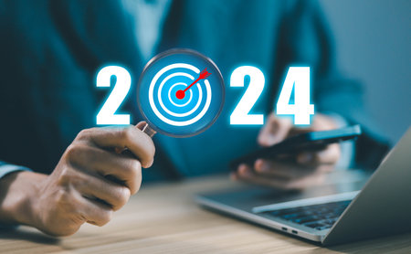 action business plan targets the new year 2024 growth, economic analysis. concept of budget finance goal to succeed in 2024, Making a profit in the investment market in growth industry technologyの写真素材