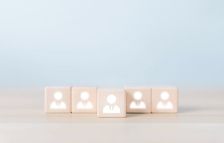 HR human resource manager. concept of company service to recruit customers, network links worldwide, hiring, and recruitment process manage people and business on technology digitalの写真素材