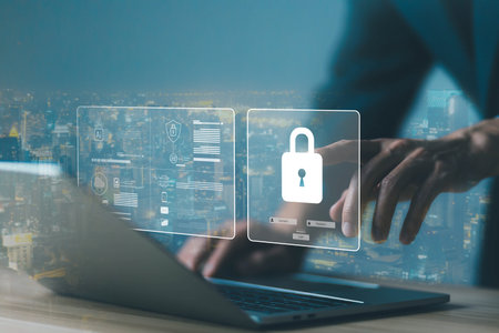 lock mark cybersecurity internet. concept protect attacks from a hacker, crime, and viruses cyber....