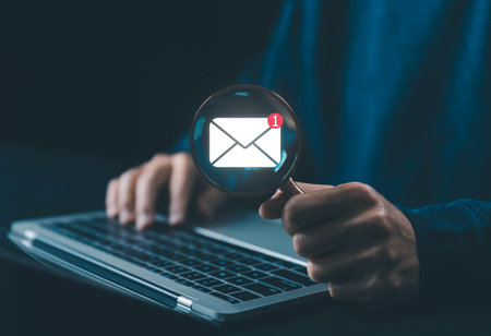 business communication contact newsletter concept. icon new email, send an information message email...