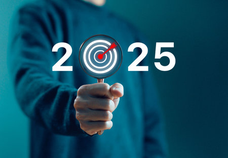 Financial Market Analysis Investment Growth and Success 2025. businessman using tablet Implementation of the 2025 goal plan, business planning ideas, and strategies.の写真素材