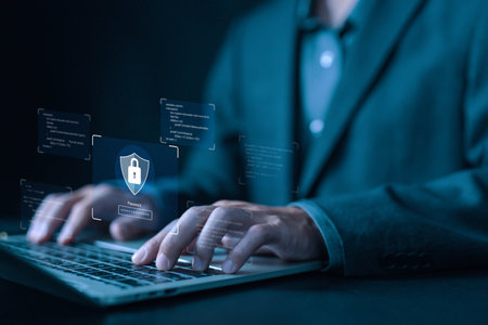 cyber security system, safe digital information. cybersecurity concept, which is secure from attack technology and protects privacy data and passwords. security business service, safety in hacksの写真素材