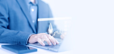 startup entrepreneurship launch rocket start flying up. idea leadership plan development, business projects digital technology network line connection global. concept of strategy startup growth.の写真素材