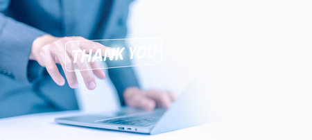 message thank you on a display screen. concept of thank you business, presentation from technology...