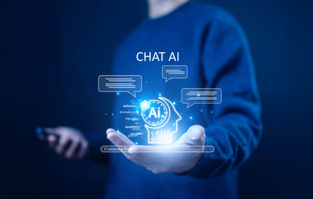 AI generates bot artificial intelligence, which is smart robot conversation. development of chatbot digital technology. concept of command prompt information, communication is open for chat customersの写真素材