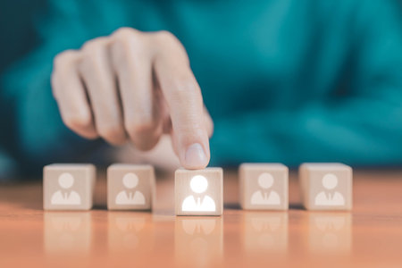 HR, human resource manager. concept of recruiting customers. Company service has network links worldwide, recruitment process, managing people, and hiring. human manager online digital technologyの写真素材