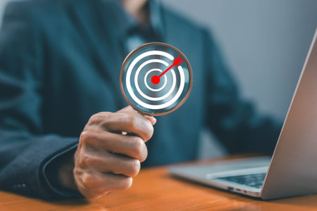 target icon, digital business growth concept. vision of performance business plan, and focus goal...