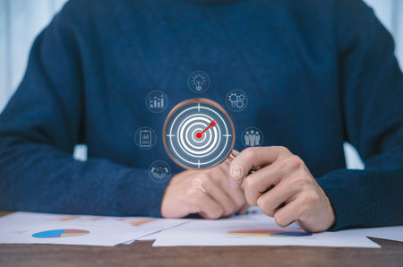 Growth business goal plan. Objective and strategy of leadership to target growth value in a company. concept of aim to grow and succeed in marketing global economyの写真素材