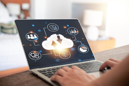 Cloud storage server. concept of Backup in computer data systems and cloud digital technology. multi...