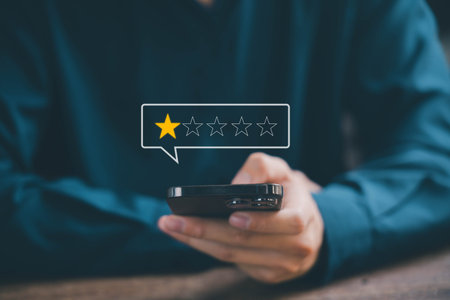 Customer review 1 rating, bad experience. concept of unhappy complaint, service poor, negative...