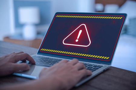 alert cyber attack, symbol threat on the network. concept of a security warn system for hacker attacks, warning sign error 404 on the website. crime and vulnerability on the internetの写真素材