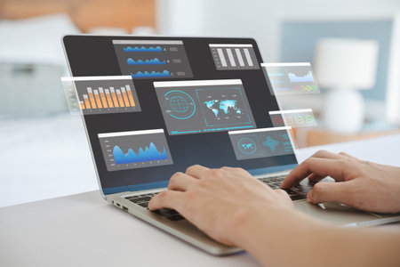 Businessman analysis shows a digital dashboard chart of the financial database. concept of business...