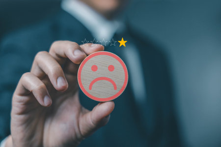 Customer review 1 rating, bad experience. concept of unhappy complaint, service poor, negative feedback. dissatisfaction service, dissatisfied 1 star review. ranking internet online surveyの写真素材