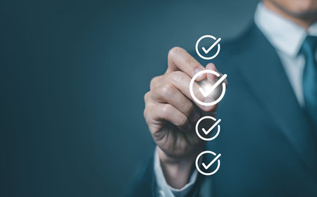 Tick check mark in a checklist, audit process, or report. Concept of form audit, certificate...