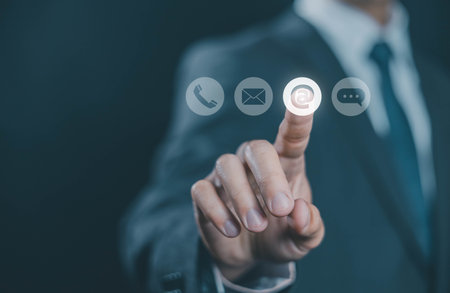 icon for call, phone, message, and email for customer service. Contact Us Concept, help from support of corporate business. Contact and communicate with clients on internet onlineの写真素材