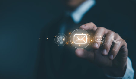 icon for call, phone, message, and email for customer service. Contact Us Concept, help from support of corporate business. Contact and communicate with clients on internet onlineの写真素材