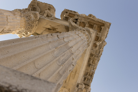 Pergamon Acropolis - Rising columns of Trajan Temple in Pergamon Acropolis on the hill Izmir TURKEYの写真素材
