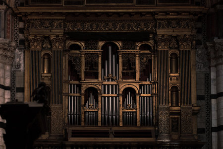 Interior of the Cathedral of Siena, Italy. Gothic organの写真素材