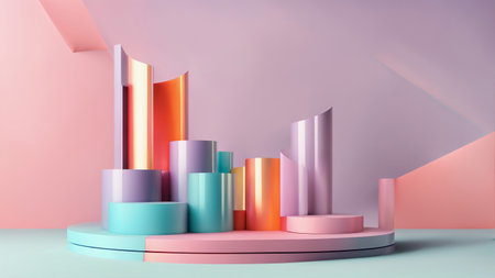 3d rendering of abstract geometric forms. Minimal scene with podium for your design.の写真素材