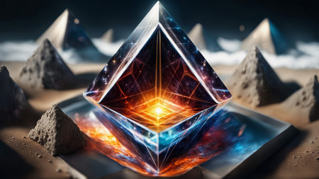 Futuristic glowing crystal object. 3d rendering toned image