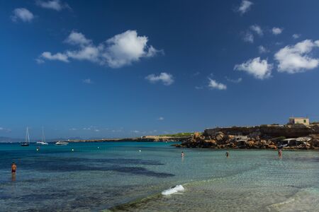 Cala Saona, north of the island. Small cove near villas and hotelsの写真素材