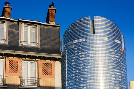Paris, France - November 7, 2019: Old building near the modern financial district of Parisのeditorial素材