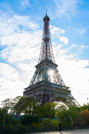 Paris, France - November 8, 2019: At the foot of the Eiffel Tower, from the promenade next to the port of Bourdonnaisのeditorial素材