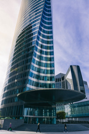 Puteaux, France - November 9, 2019: The EDF-PB6 tower (Electricite De France), in La Defense Square. The facade has the extrusion of a cone. Pei Cobb Freed & Partners Architects, 2001のeditorial素材