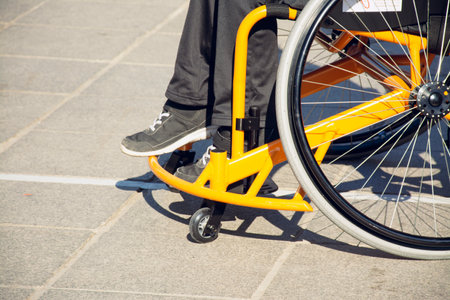 Valencia, Spain. February 15, 2020 - Adaptive sports day. Detail of an adaptive sport wheelchairのeditorial素材