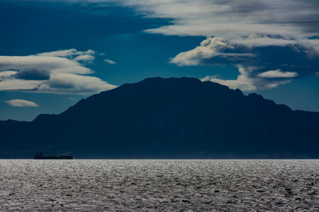 Algeciras, Spain, november 7, 2018 - Jabal Musaa mountain in Africa from Punta Carnero , Cadiz coastのeditorial素材