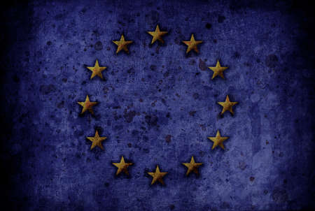 Dark European Union flag design with textured and stained rustic effectの写真素材