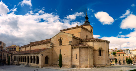 Segovia, Spain. September, 14. 2022 - Panorama of the Church of San Millan. Romanesque style from the 12th centuryのeditorial素材