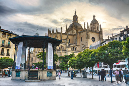 Segovia, Spain. September, 14. 2022 - Cathedral of Segovia. Built between the 16th and 18th centuries. UNESCO World Heritage. Kiosk or pavilion, in the Main Squareのeditorial素材