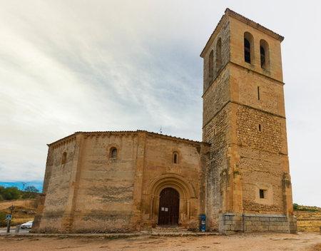 Segovia, Spain. September, 15. 2022 - Church of the True Cross, built by the Knights Templar in the 13th century, in Romanesque style. Door and towerのeditorial素材