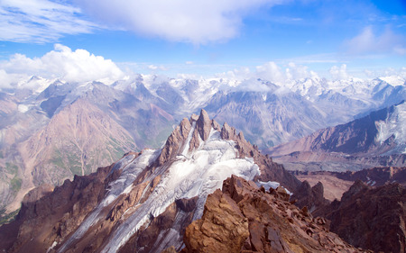 Almaty, Kazakhstan, August 2, 2015. Tian Shan, view from the Nursultan peak at the height of 4300 metres above sea level.のeditorial素材