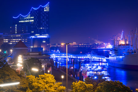Hamburg, Germany September 8, 2014: Blue Port light in the Hamburg harbor, 2015のeditorial素材