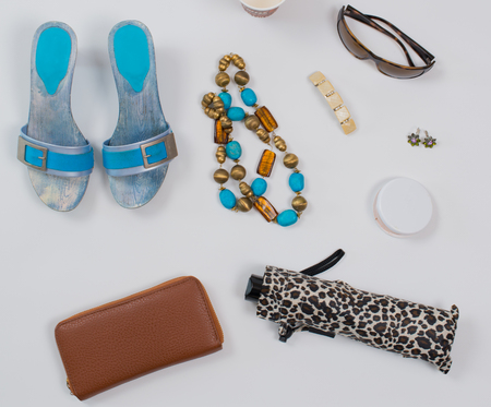 Summer Fashion Accessories in Flat Lay Stillの写真素材