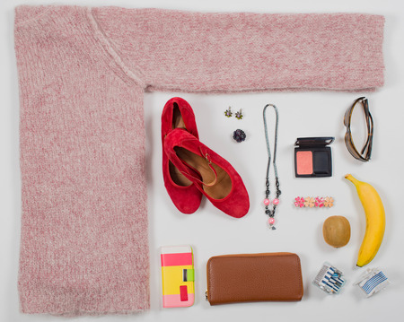 Summer Fashion Accessories in Flat Lay Stillの写真素材