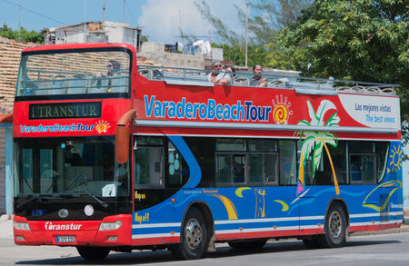 Varadero Beach Tour bus on the streets of Varaderoのeditorial素材